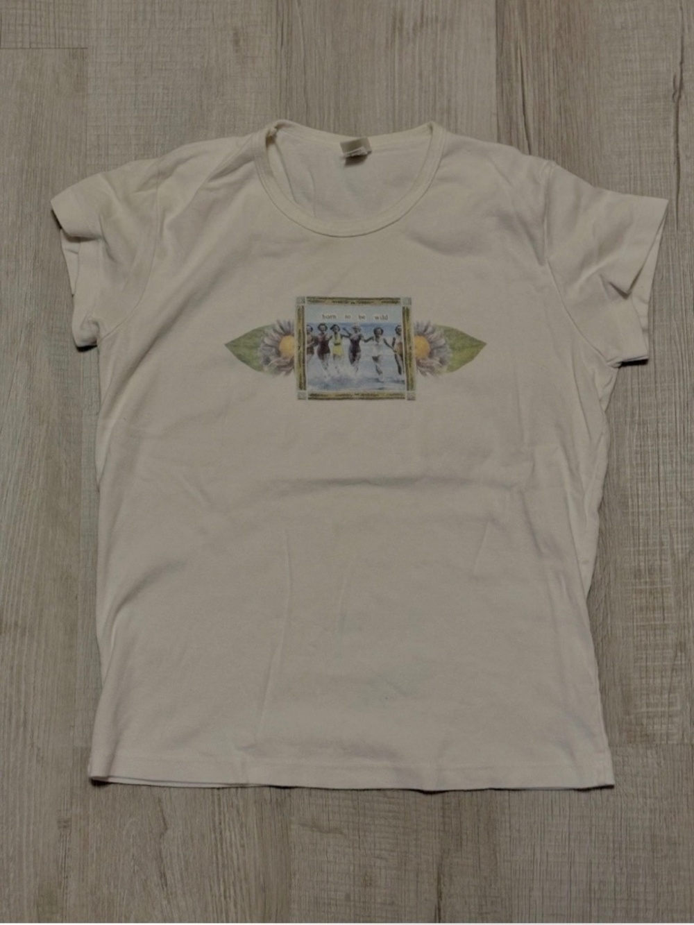 Y2K Anne Taintor Inc Baby Tee Womens XL White Born To Be Wild USA Cotton